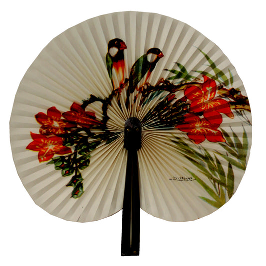 2332 - 5.5" One Dozen Black Fans - Green Birds - |25-A|