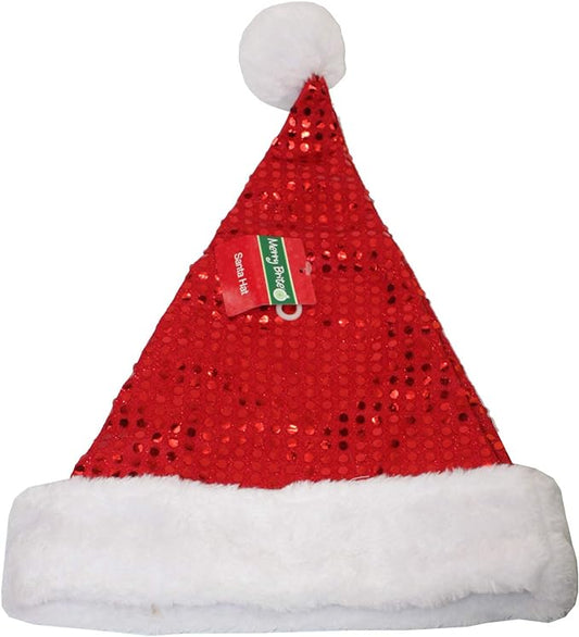 23377 - Adult Red Sequined Santa Hat - [Pod 2-57]