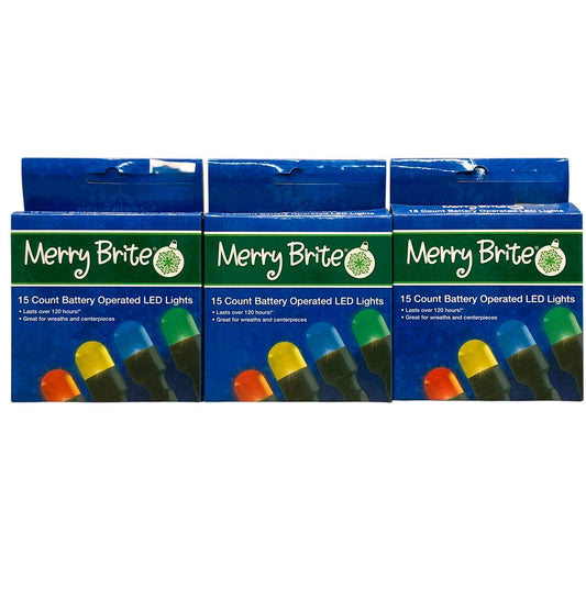 23395 - Merry Brite 15 Count 5 Battery Multi-Color Christmas Light Set of Three for Holiday Decor |G-42|
