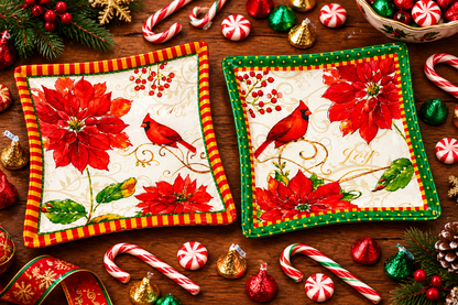 23471 - 5x5x1.5" Glass Set of 2 Primo Xmas Cardinal Dishes |TBD|