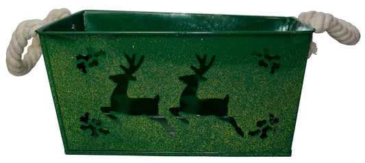 2350 - Green Metal Christmas Tin w/Deer - |G-116|