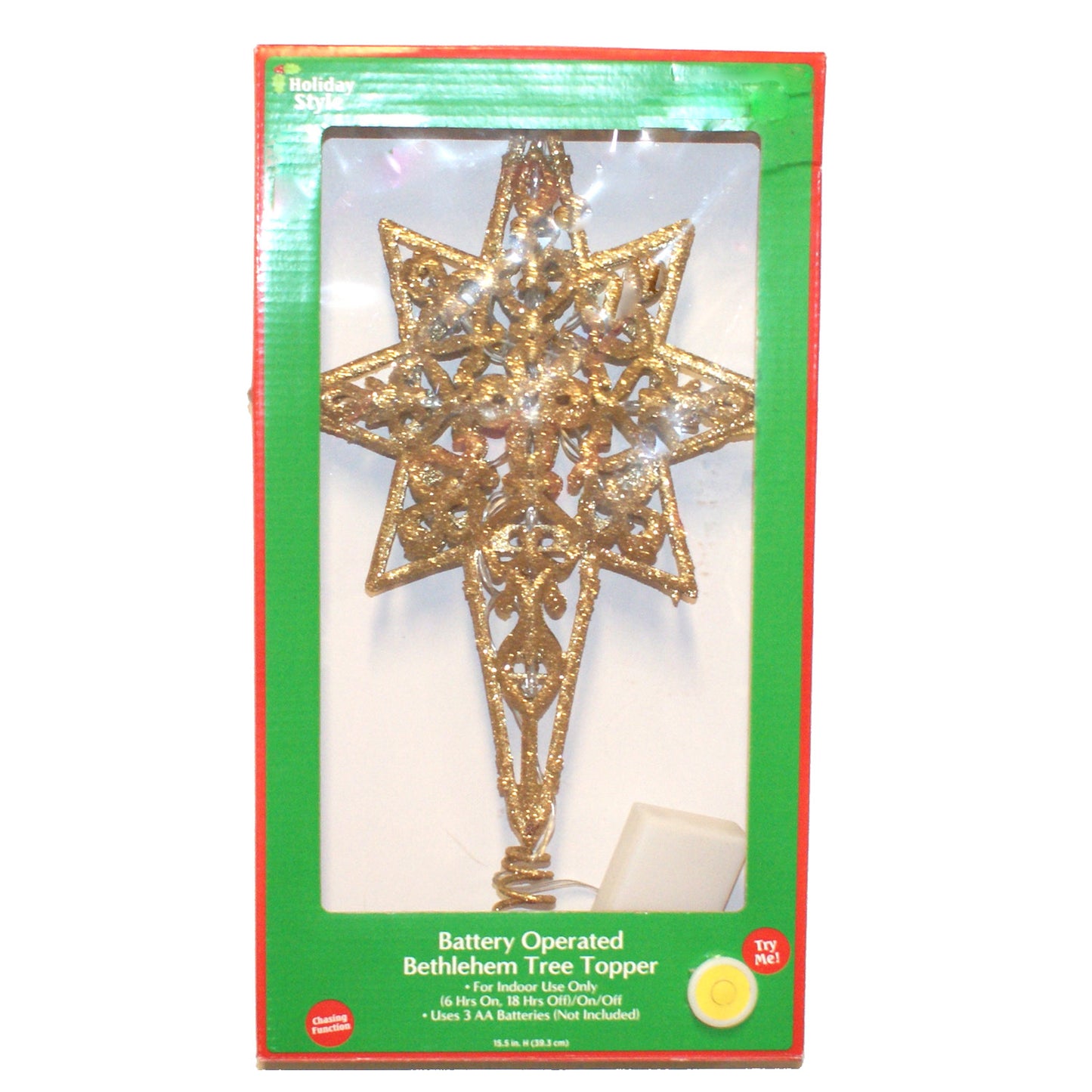 2366 - Battery Operated Bethlehem Christmas Tree 15.5 Inch Holiday Ornament Topper |Pod 2-46|