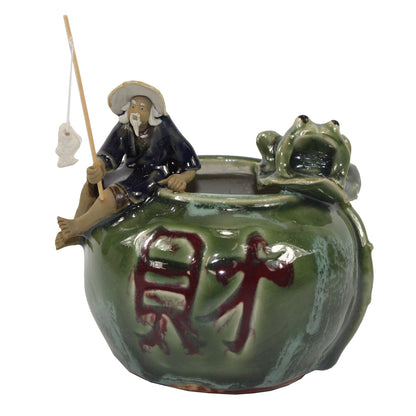 23696 - Fisherman & Frog Planter 5" |22-11|