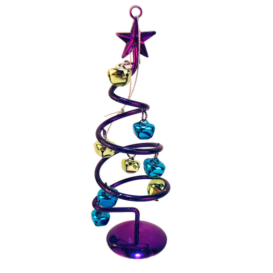 23969 - Set of Two Purple Xmas Tree w/ Bells Ornament 6" |Pod 2-61|