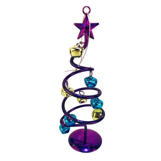 23969 - Set of Two Purple Xmas Tree w/ Bells Ornament 6" |Pod 2-61|