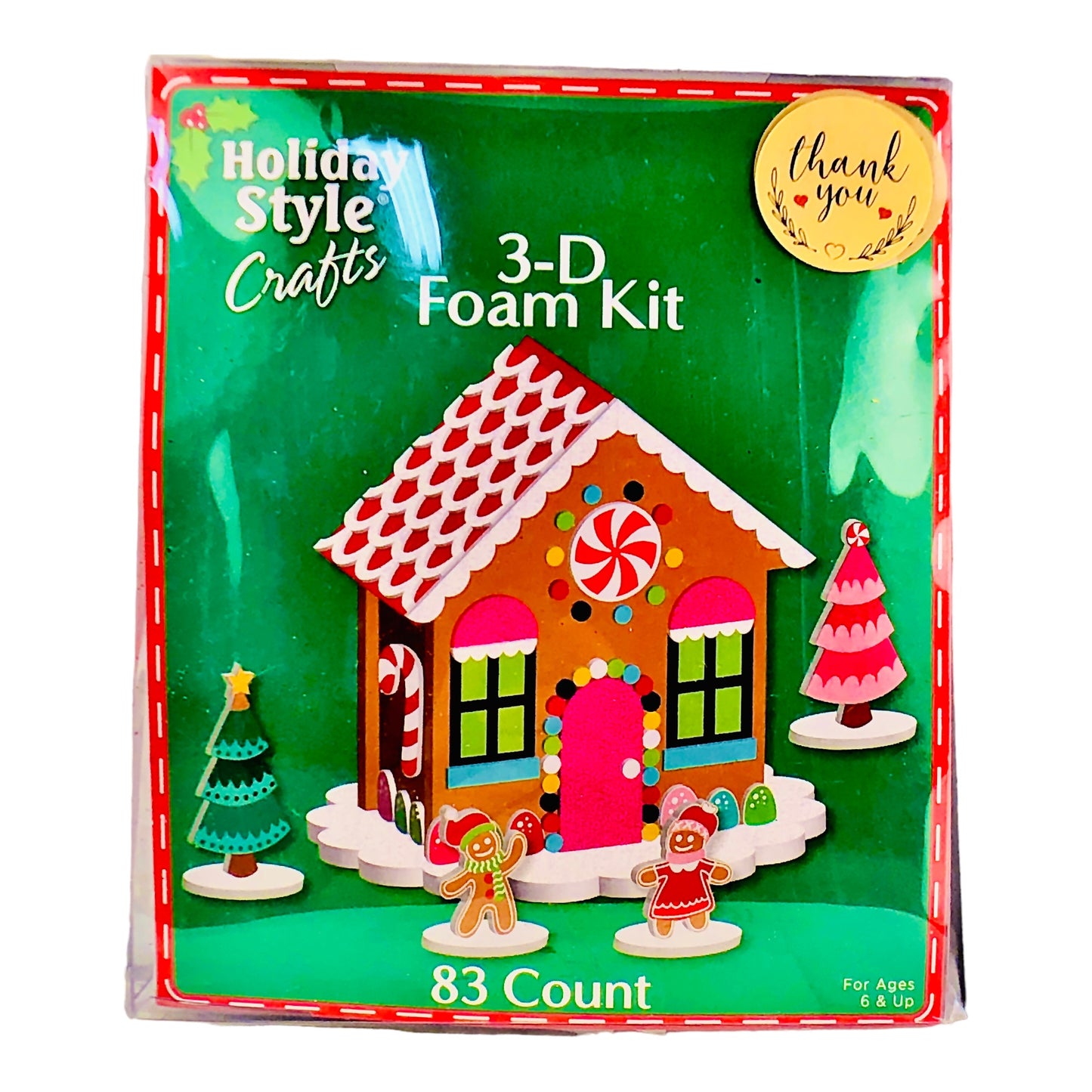 24043 -  SET OF FIVE 17x18" Holiday Style 3D Foam Kit 83 ct - GINGERBREAD HOUSE CRAFT |8-10|