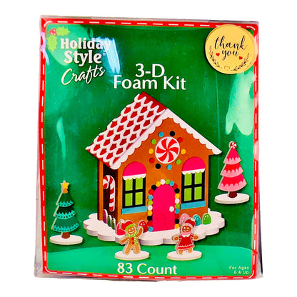 24043 -  SET OF FIVE 17x18" Holiday Style 3D Foam Kit 83 ct - GINGERBREAD HOUSE CRAFT |8-10|