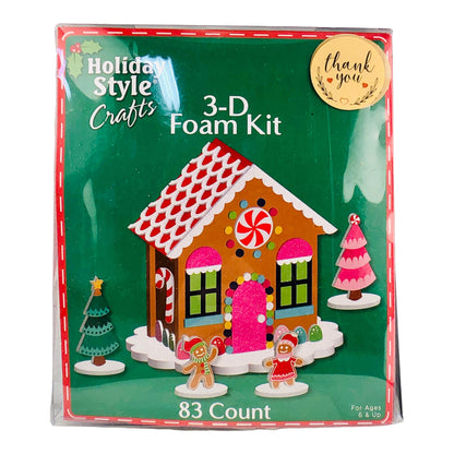 24043 -  SET OF FIVE 17x18" Holiday Style 3D Foam Kit 83 ct - GINGERBREAD HOUSE CRAFT |8-10|