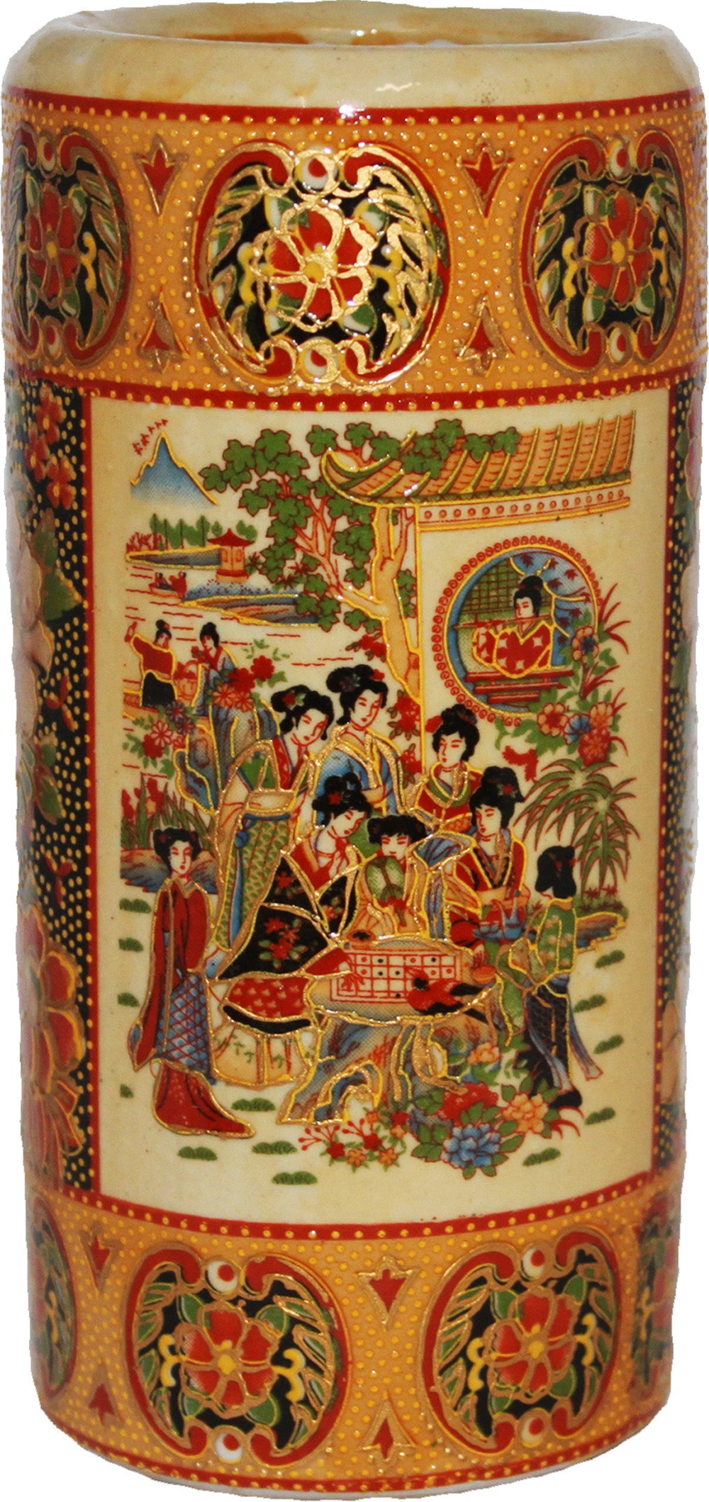 2418 - 6" Satsuma Vase Cylinder Geisha  |15-34|