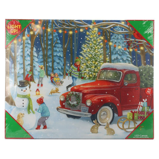 24289 - Red Truck & Family Xmas 16x20" Canvas |16-21|