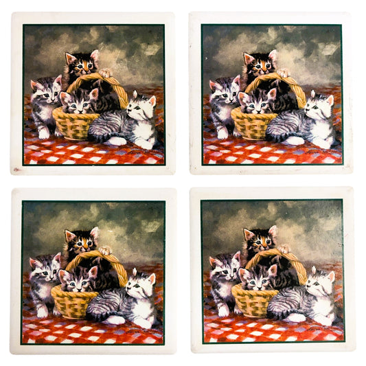 24892 - Set of 4 Cat Design Coasters for Kitchen |D-16|