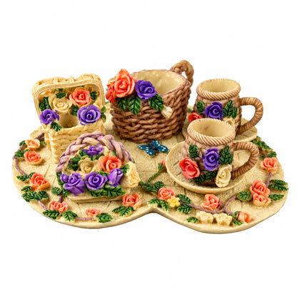 24914 - 6" Ceramic Basket & Flower Mini Tea Set |TBD|