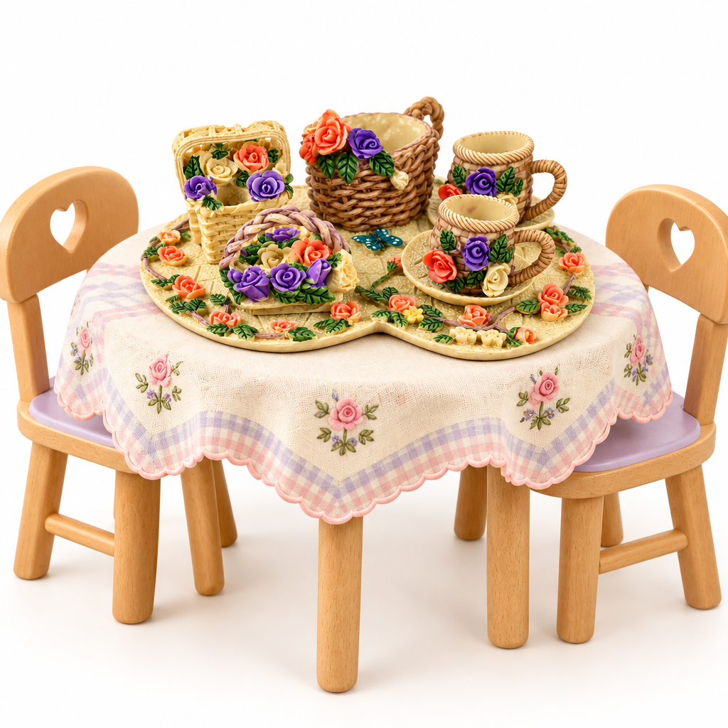 24914 - 6" Ceramic Basket & Flower Mini Tea Set |TBD|