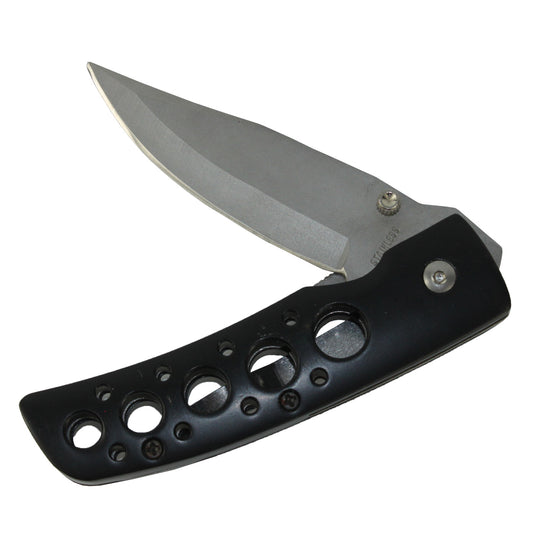 2519 -Black Handle Folding Pocket Knife 3 Inch Stainless Steel Blade 5 Hole Cut Out |77|