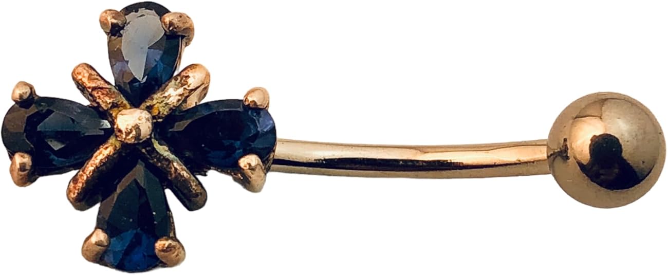 25433 - Dark Blue Crystal Belly Ring 1"x0.5"/3cm x 1cm |Clear-115|