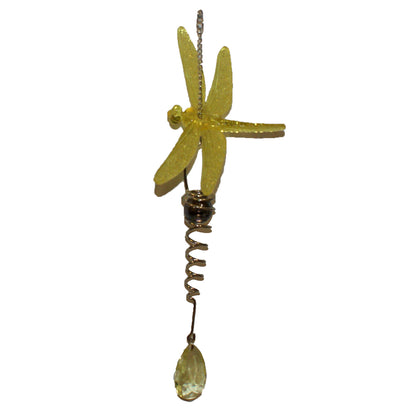 25491- Yellow Dragonfly Wind Chime 10 Inch Hand Painted Glass Bead Outdoor Garden Decor |G-7|
