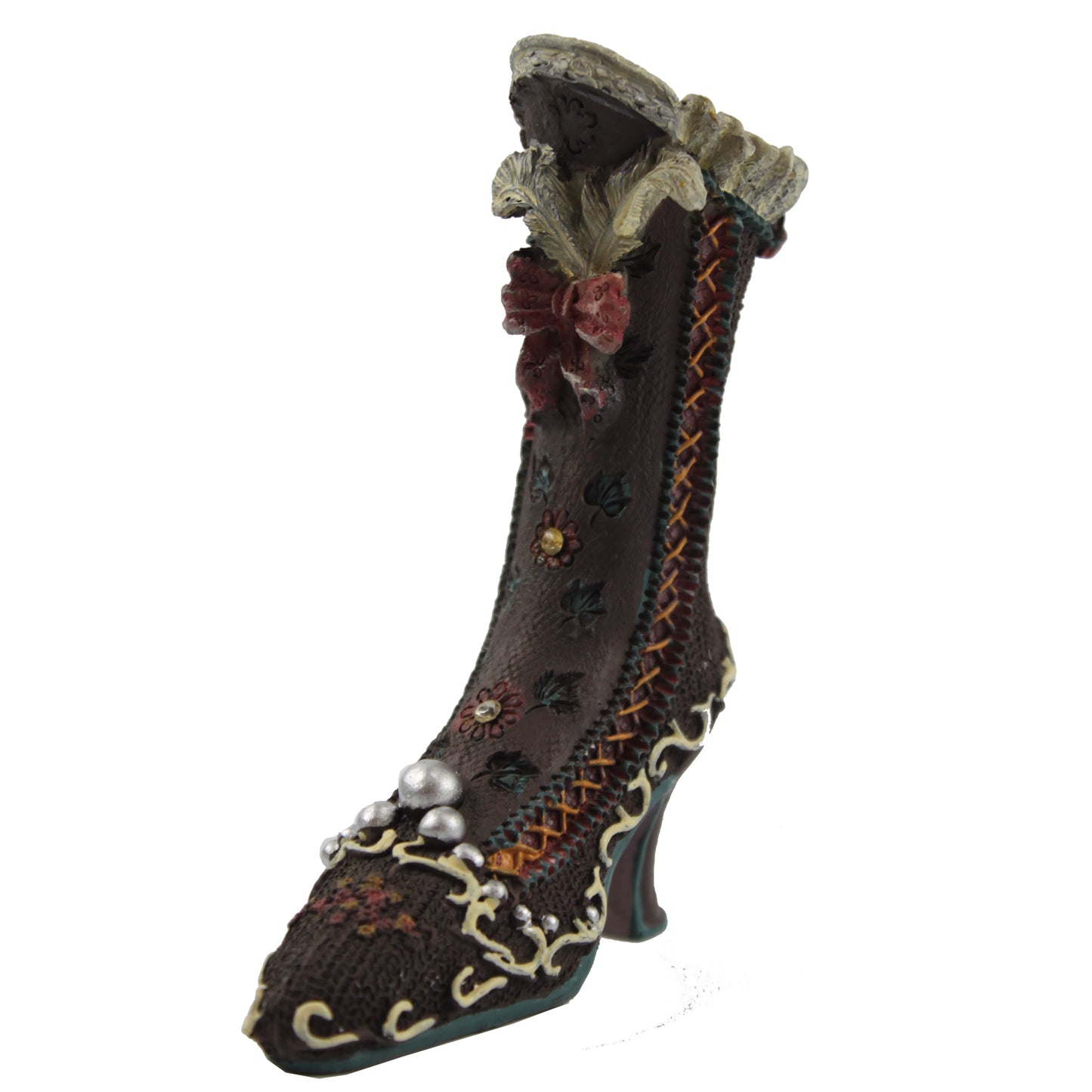 25740 - 4" Mauve High-Heeled Boot Figurine with Colorful Lace-Up Design |1-27|