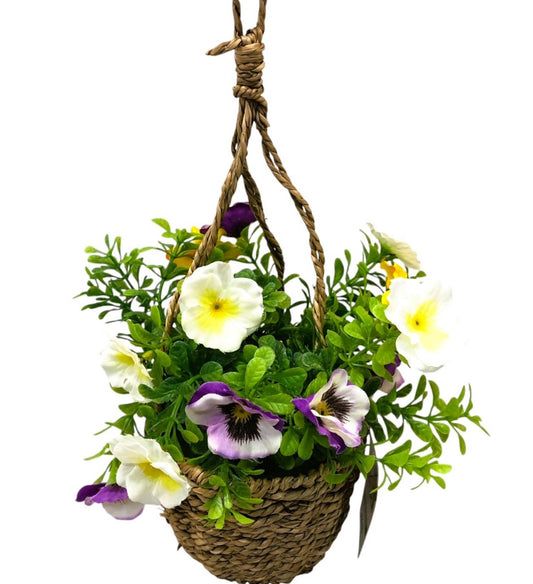 26141 - 7" Woven Tricolor Flower Basket with Pansies |18-30|