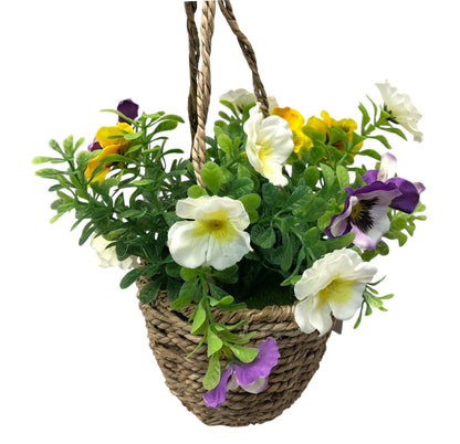 26141 - 7" Woven Tricolor Flower Basket with Pansies |18-30|