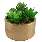 26212- 4 Inch Faux Succulent In Round Pot Bronze Finish Ceramic Planter Indoor Garden Gift |19-23|
