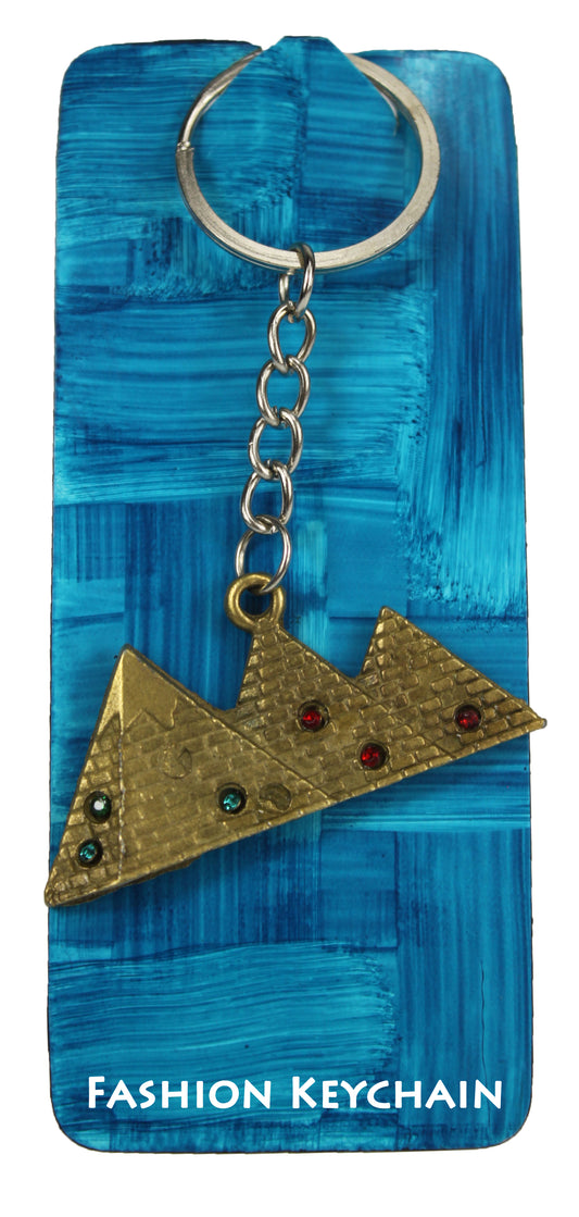 26464 - Keychain Brass 3" Three Pyramids Bought in Egypt |DVD-37|