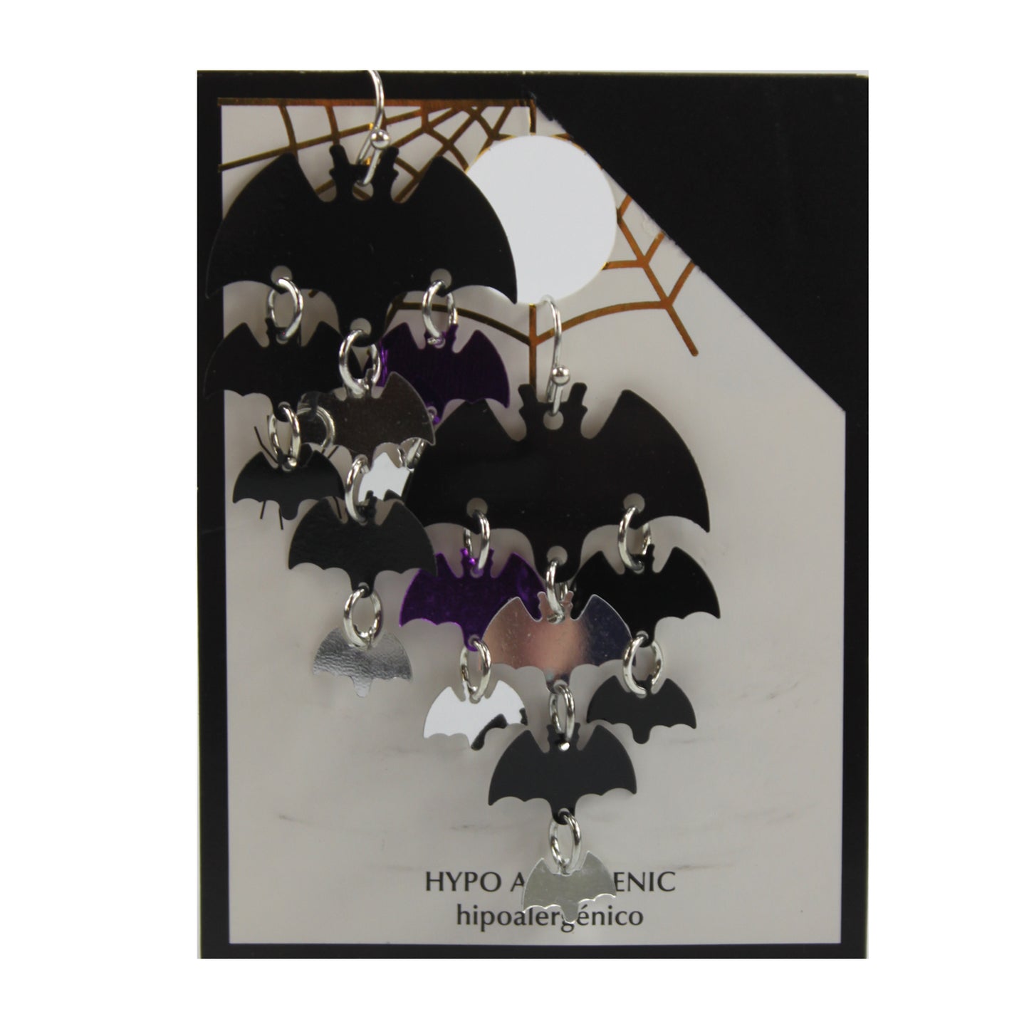 2726 - Earrings Bats Black Purple Silver - |Clear-158|