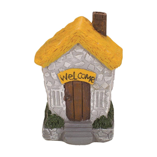 2745 - 3-Inch Grey & Yellow Hut Fairy Garden Decor - Welcome |5-15|