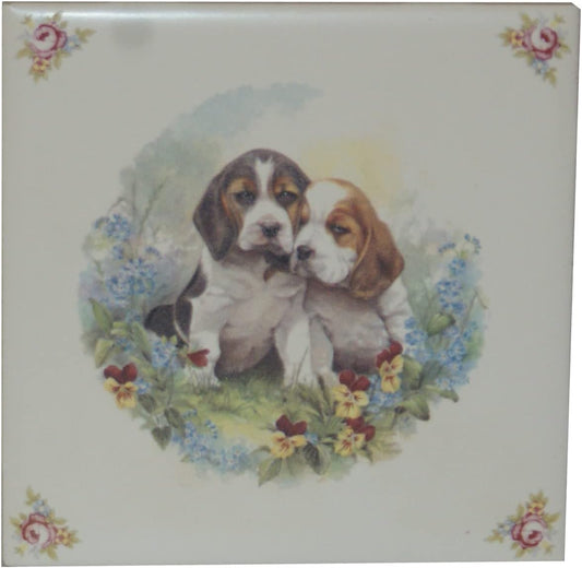 28131 - 4.5" Two Basset Hound Puppies Plaque |12-25|