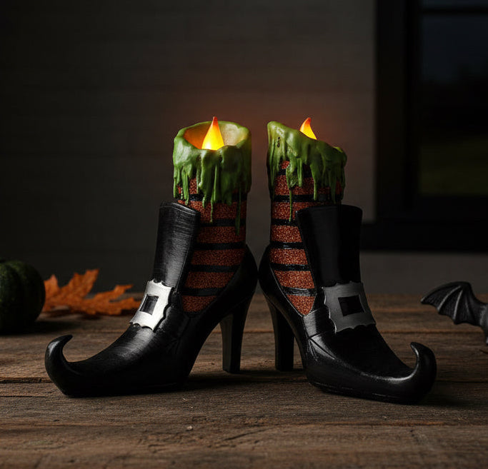 28372 - Witch Shoe 6" Flameless Candles Set of 2 |Pod 2-26|