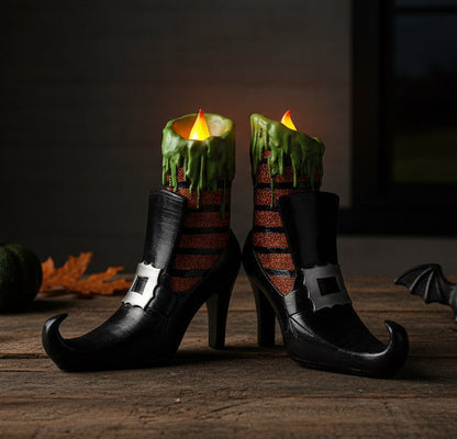 28372 - Witch Shoe 6" Flameless Candles Set of 2 |Pod 2-26|
