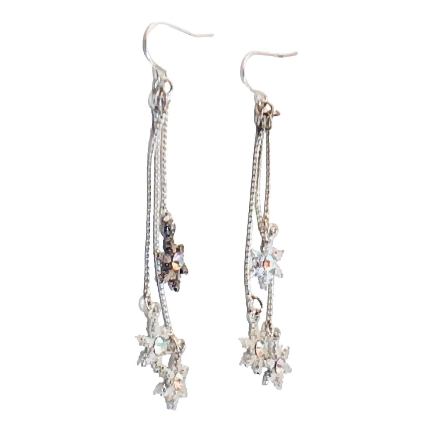 28426 - 3 Snowflake Drop Earrings - [Clear-182]