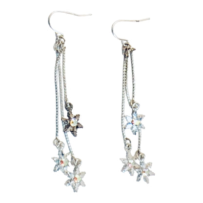 28426 - 3 Snowflake Drop Earrings - [Clear-182]