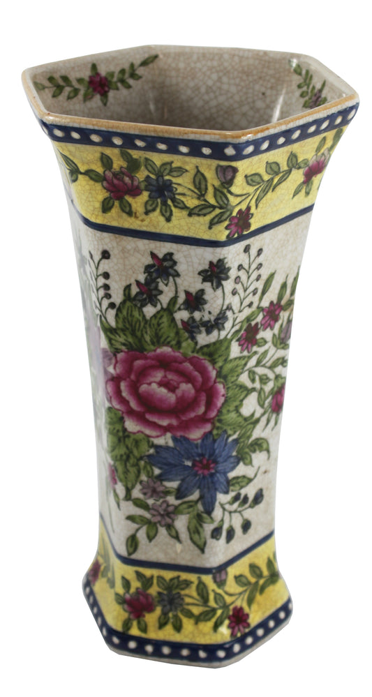 2867 - 10" Floral Vase Yellow Crackle - |3-5|