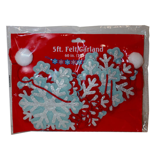 2895 - Elegant 5 Foot Snowflake Felt Christmas Holiday Garland for Home Decor |Pod 2-48|