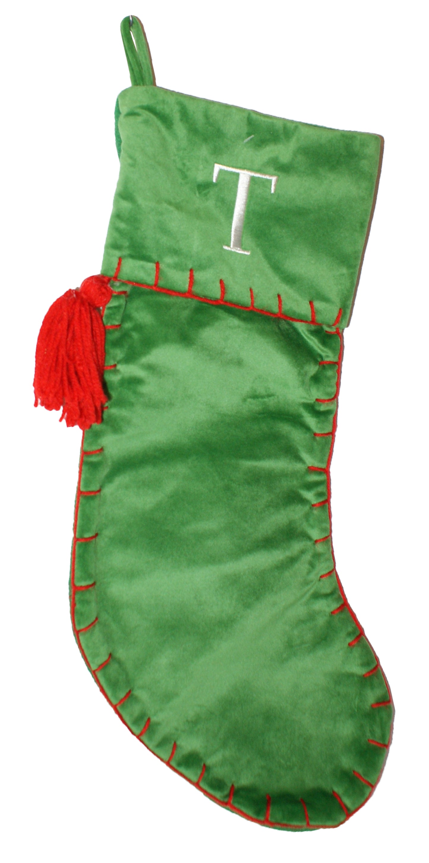 29268 - Green 18" Velvet Christmas Stocking Initial ‘T’ |Pod 2-53|