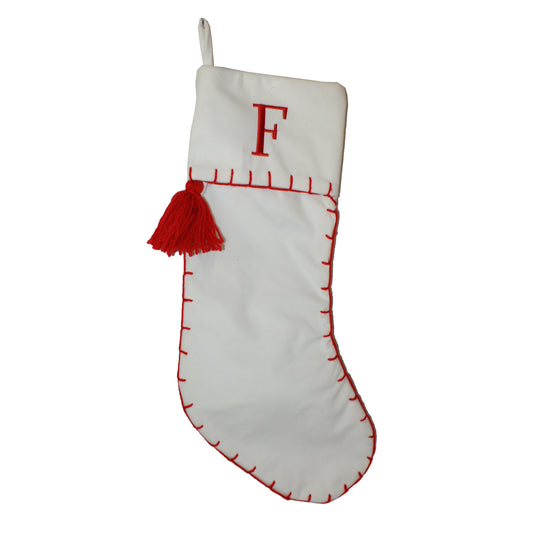 29276 - Velvet 19" Christmas Stocking  White Initial “F” |Pod 2-53|