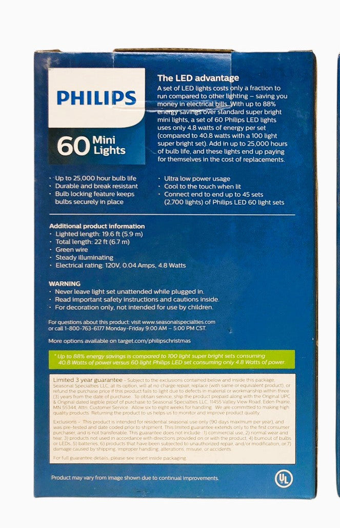 29401 - Philips 60 Mini Faceted Lights One Set New for Holiday Christmas Lighting and Decor |G-58|