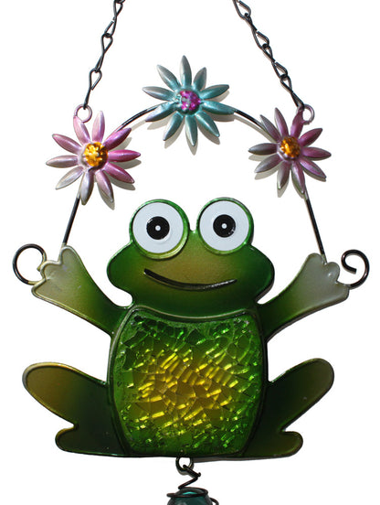 2940 - 23" METAL Frog Juggling Flowers Chime |G-8|