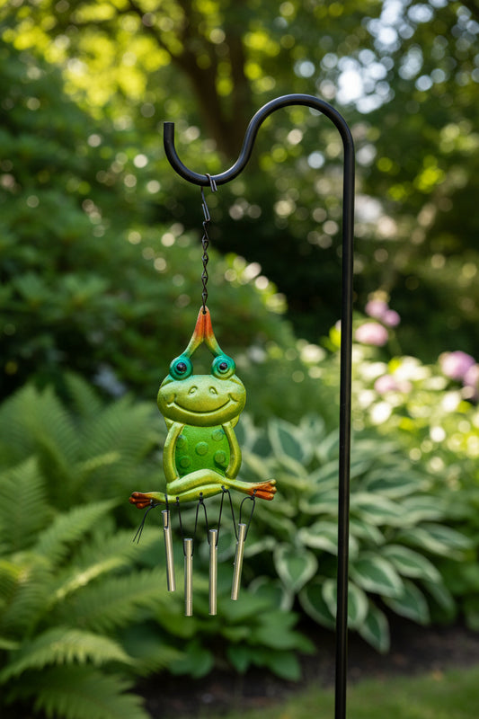 29795 - 12" Metal and Glass Yoga Frog Windchime |G-4|