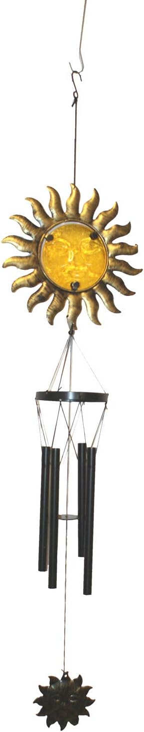 29804- Yellow Or Red 26 Inch Sun Face Metal And Glass Wind Chime Outdoor Decor For Garden Patio |G-7|