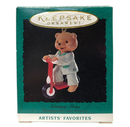 29963 - Set of 4 Teddy Bear Mini Ornament with Christmas Bell, Teddy Bear Style, Beary Perfect Tree, and Scooting Along