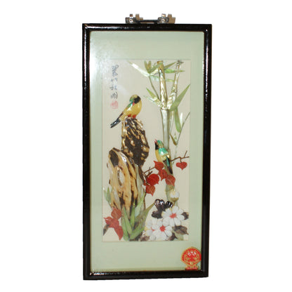 30113 - 15"x7" Shell Carving Birds In Bamboo |18-17|