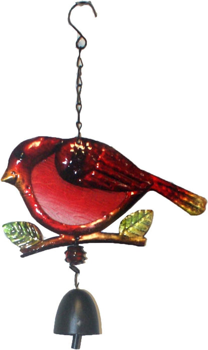 30238- 12 Inch Cardinal Metal Red Bird Bell Wind Chime With Hanging Chain Garden Decor Outdoor |G-7|