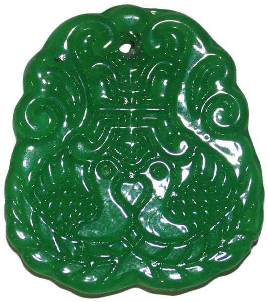 3036 - Jade Real Gr Two Peacock Pendant - |Clear-142|