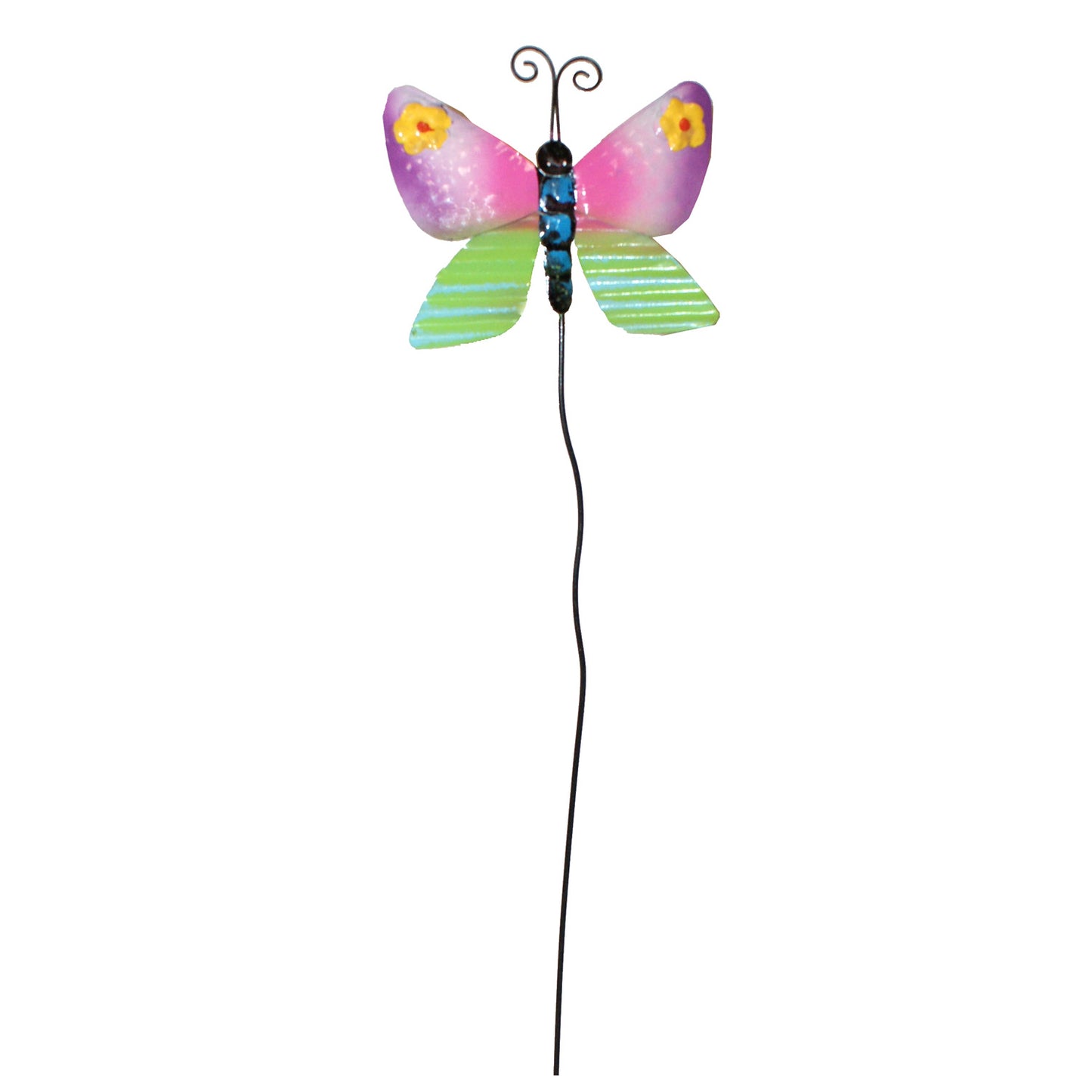 30489 - SET OF 6 Metal  20" Pink Green Butterfly Stake - |G-1|