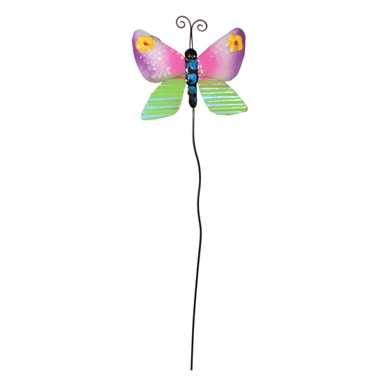30489 - Set of Six Metal 20" Pink Green Butterfly Stake - |G-1|