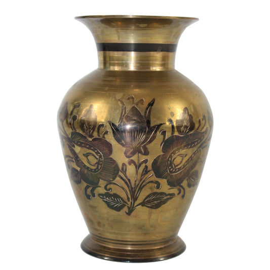3078 - 7" Inlaid Brass Vase India - |B-24 Floor|