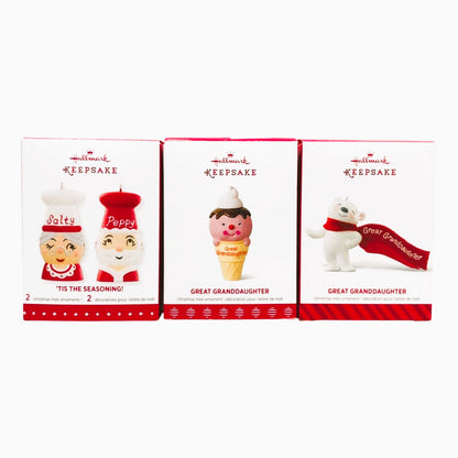 3093 - Set of 3 Hallmark Keepsake Ornaments From 'Salty' and 'Peppy' to Great Granddaughters |Pod 1-70|