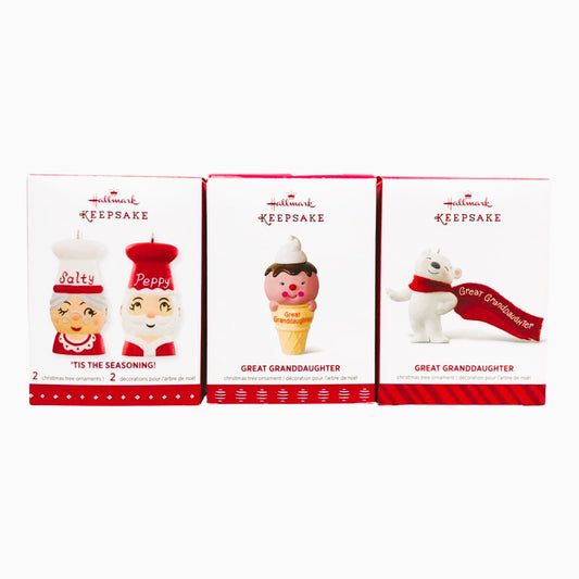 3093 - Set of 3 Hallmark Keepsake Ornaments From 'Salty' and 'Peppy' to Great Granddaughters |Pod 1-70|