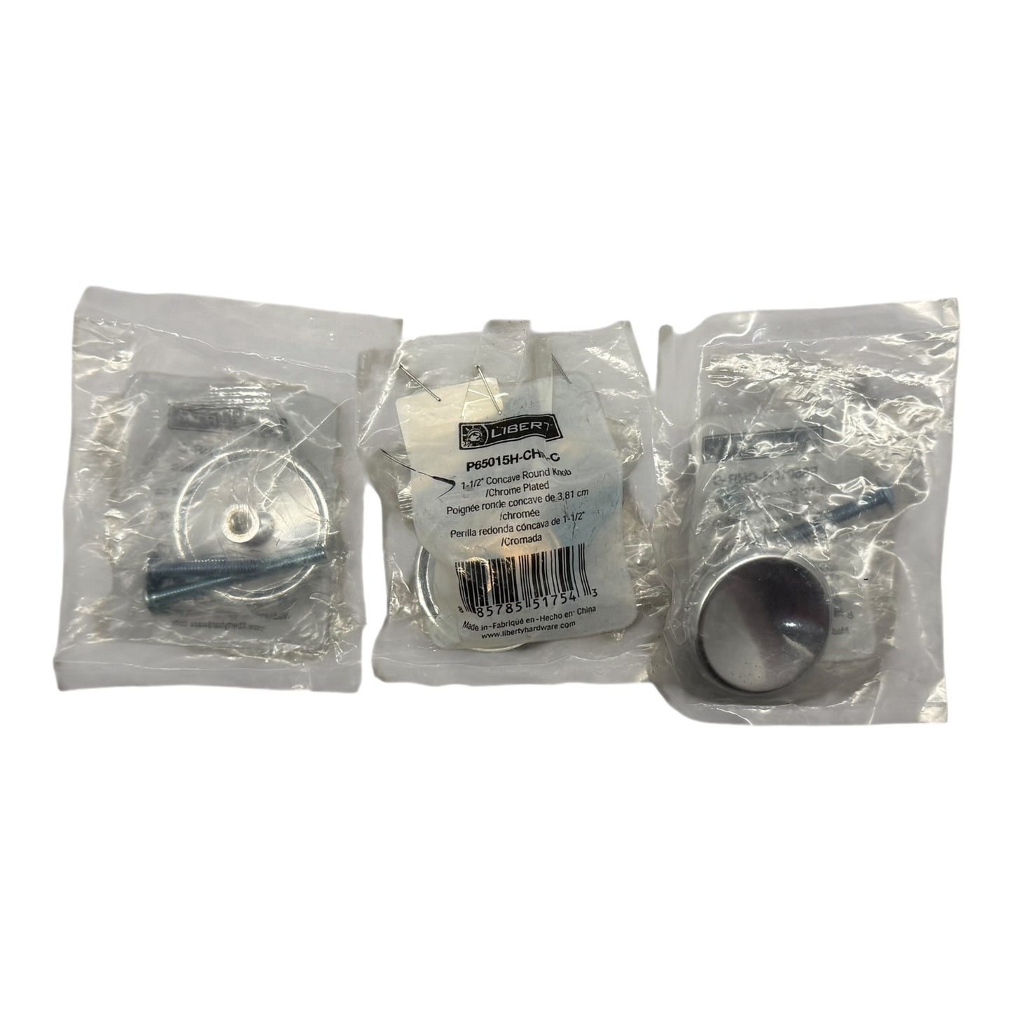 31009 - Set of Three 1.5" Concave Round Knob Chrome P65015H-CHR-C |5-6|